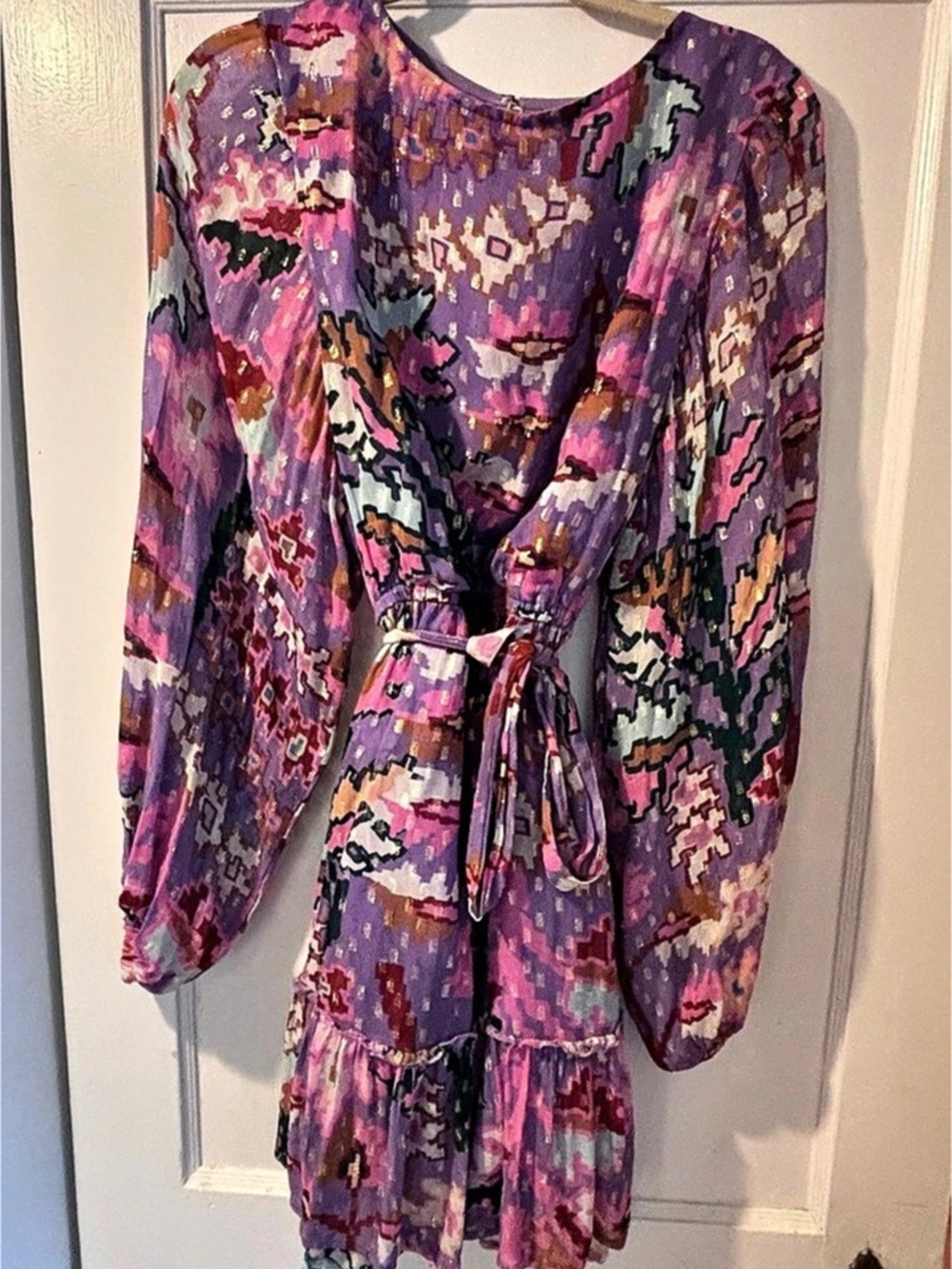 Oliphant Geometric Mini Dress in Purple & Pink Size Medium Like New
